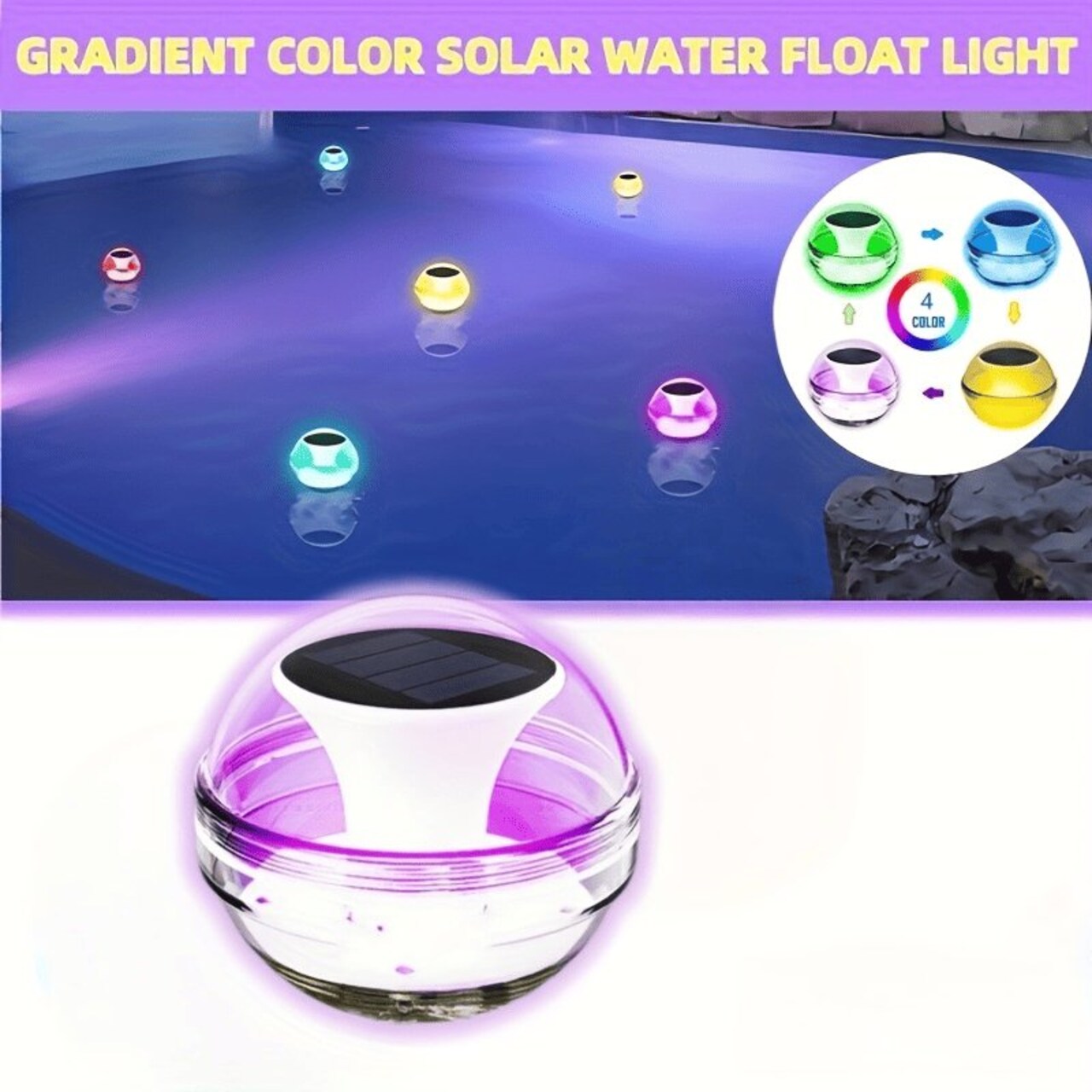 Edge Collections – Outdoor Solar Rechargeable Floating Pool Lights, IPX7 Waterproof – 1 Piece